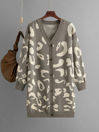 Ženski pleteni kardigan s leopardom 2023. Nova jesen-zima Topla ležerna odjeća Vintage dugi preveliki ženski pulover na kopčanje