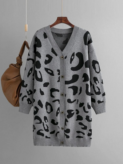 Ženski pleteni kardigan s leopardom 2023. Nova jesen-zima Topla ležerna odjeća Vintage dugi preveliki ženski pulover na kopčanje