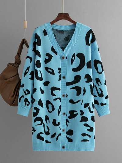 Ženski pleteni kardigan s leopardom 2023. Nova jesen-zima Topla ležerna odjeća Vintage dugi preveliki ženski pulover na kopčanje