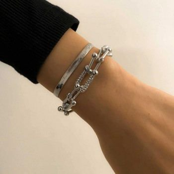 Корейска модна метална гривна за жени U Link Crystal Zircon Гривна Charm Chain Jewelry Party Gift Pulseras Mujer