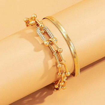 Корейска модна метална гривна за жени U Link Crystal Zircon Гривна Charm Chain Jewelry Party Gift Pulseras Mujer