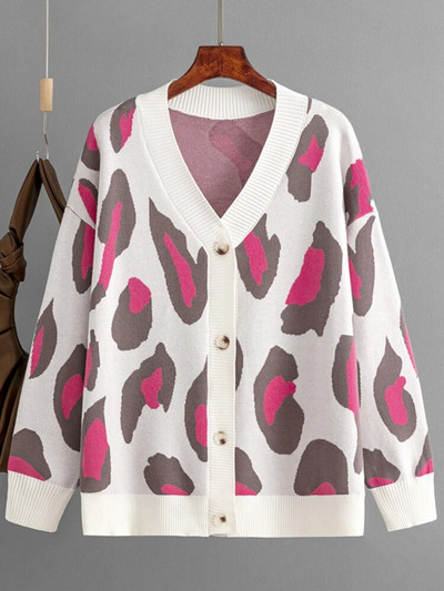 Ženski pulover s leopard uzorkom Zima Jesen Uredske ženske majice dugih rukava Korejski ležerni pleteni preveliki kardigan za žene