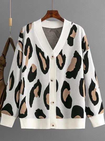 Ženski pulover s leopard uzorkom Zima Jesen Uredske ženske majice dugih rukava Korejski ležerni pleteni preveliki kardigan za žene