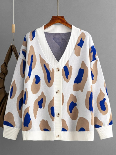 Ženski pulover s leopard uzorkom Zima Jesen Uredske ženske majice dugih rukava Korejski ležerni pleteni preveliki kardigan za žene