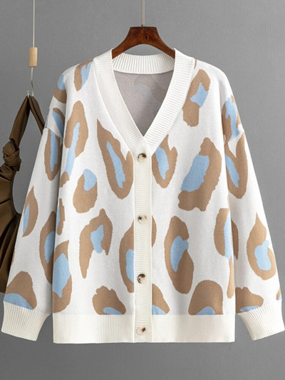 Ženski pulover s leopard uzorkom Zima Jesen Uredske ženske majice dugih rukava Korejski ležerni pleteni preveliki kardigan za žene