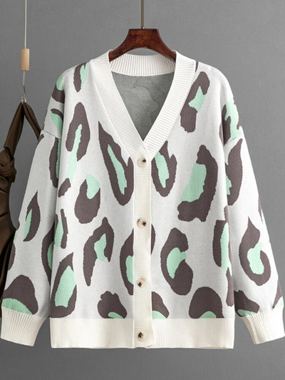 Ženski pulover s leopard uzorkom Zima Jesen Uredske ženske majice dugih rukava Korejski ležerni pleteni preveliki kardigan za žene