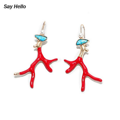 SAY HELLO Bohemian Original Χειροποίητα Μεταλλικά Σκουλαρίκια Coral Stone Πράσινη Φυσική πέτρα Περλ Κρεμαστό Γυναικεία Σκουλαρίκια Δώρα Brinco