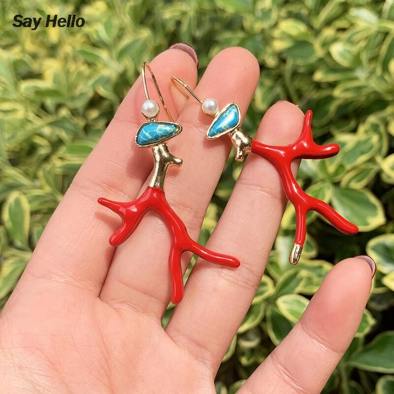 ÖELGE TERE Boheemlaste originaalsed käsitööna valmistatud metallist kõrvarõngad korallikivist roheline looduskivist pärliripats naistele kõrvarõngad kingitused brinco