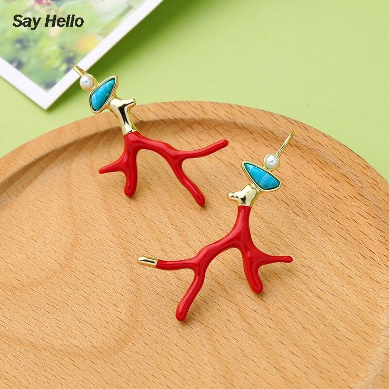 ÖELGE TERE Boheemlaste originaalsed käsitööna valmistatud metallist kõrvarõngad korallikivist roheline looduskivist pärliripats naistele kõrvarõngad kingitused brinco