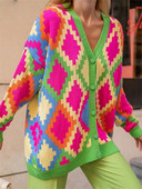 Zimski ženski kardigan s uzorkom s otisnutim gumbima Jesenski labavi, ležerni, prekomjerni pleteni kardigan za žene Novo 2023.