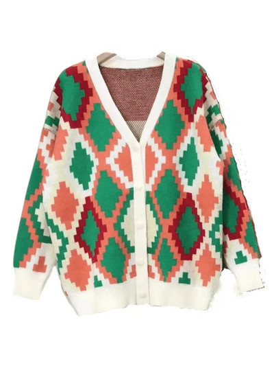 Zimski ženski kardigan s uzorkom s otisnutim gumbima Jesenski labavi, ležerni, prekomjerni pleteni kardigan za žene Novo 2023.