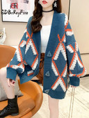 Jesen Zima Ženski preveliki kardigani Debeli topli gornji dio dugih rukava U korejskom stilu s gumbima Dijamantni ležerni pleteni pulover za žene