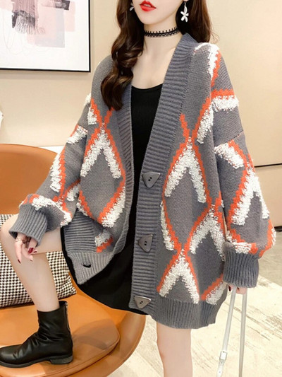 Jesen Zima Ženski preveliki kardigani Debeli topli gornji dio dugih rukava U korejskom stilu s gumbima Dijamantni ležerni pleteni pulover za žene