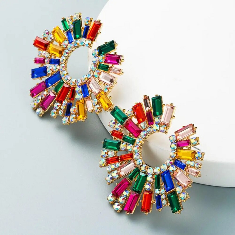 1 pora susegtų auskarų Saulėgrąžos formos įvairiaspalviai krištoliniai papuošalai Vintažiniai bohemiški auskarai paplūdimiui