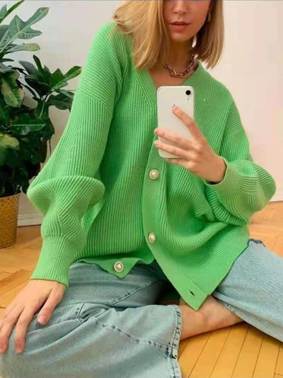 Zimski ženski pleteni džemper na vestu 2023. Novi jesenski ležerni široki V izrez s dugim rukavima Ulična odjeća Bijeli preveliki džemperi