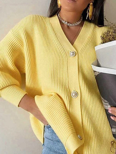 Zimski ženski pleteni džemper na vestu 2023. Novi jesenski ležerni široki V izrez s dugim rukavima Ulična odjeća Bijeli preveliki džemperi