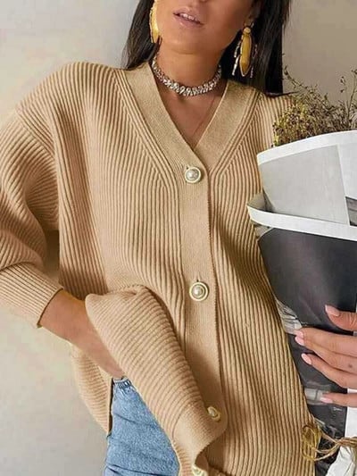 Zimski ženski pleteni džemper na vestu 2023. Novi jesenski ležerni široki V izrez s dugim rukavima Ulična odjeća Bijeli preveliki džemperi