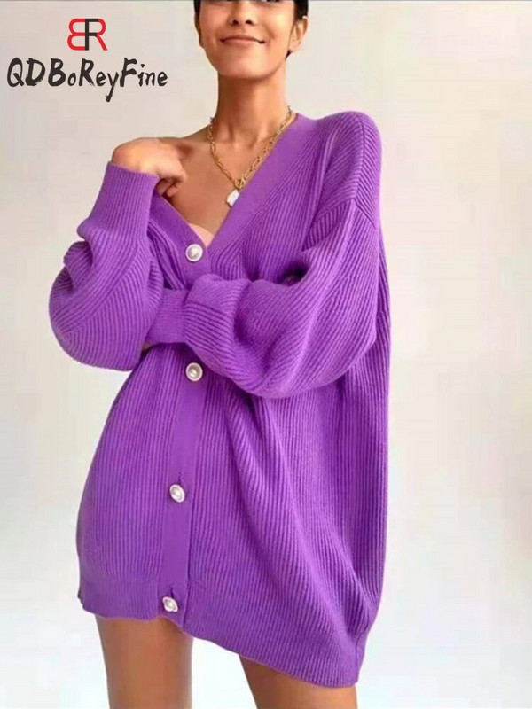 Zimski ženski pleteni džemper na vestu 2023. Novi jesenski ležerni široki V izrez s dugim rukavima Ulična odjeća Bijeli preveliki džemperi