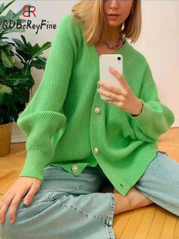 Zimski ženski pleteni džemper na vestu 2023. Novi jesenski ležerni široki V izrez s dugim rukavima Ulična odjeća Bijeli preveliki džemperi