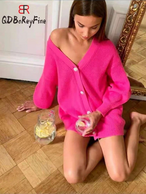 Zimski ženski pleteni džemper na vestu 2023. Novi jesenski ležerni široki V izrez s dugim rukavima Ulična odjeća Bijeli preveliki džemperi