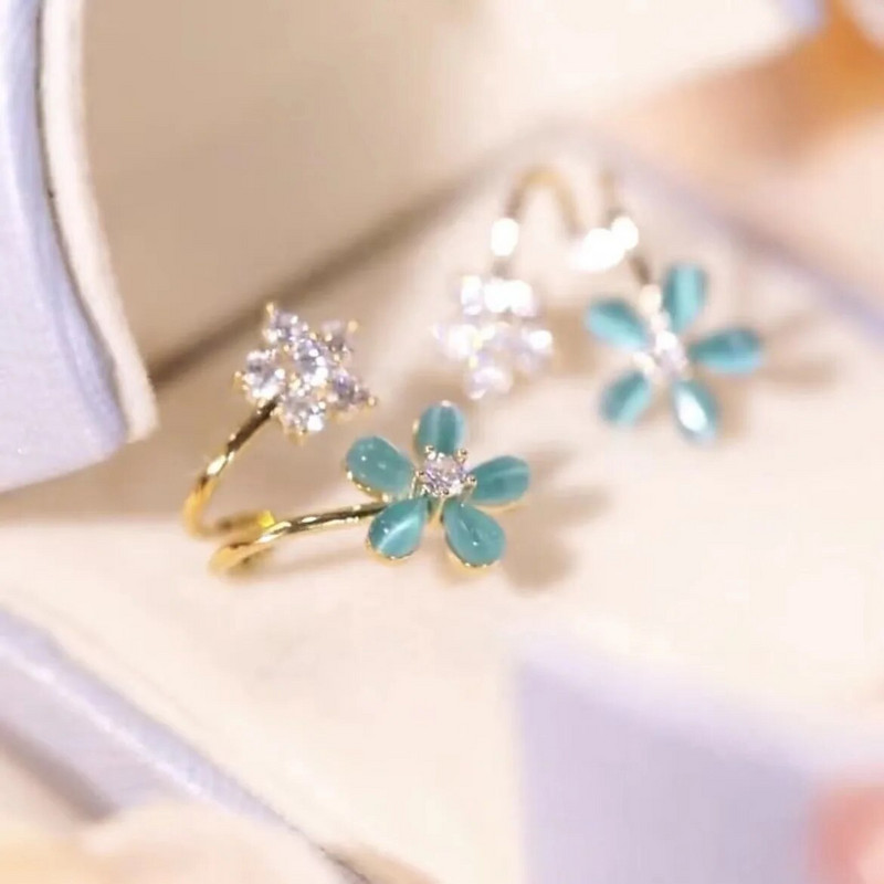 Nove korejske naušnice s plavim cvjetovima za žene s probušenim kristalnim cirkonom, upečatljivi klin za djevojku, rođendanska zabava, poklon za Valentinovo, nakit