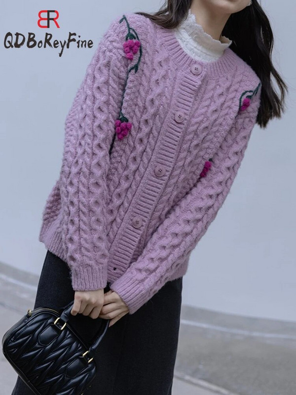 Ženski preveliki kardigan jesen zima korejski modni slatki džemper kaputi slatki ležerni topli pleteni kardigan s O-izrezom za žene