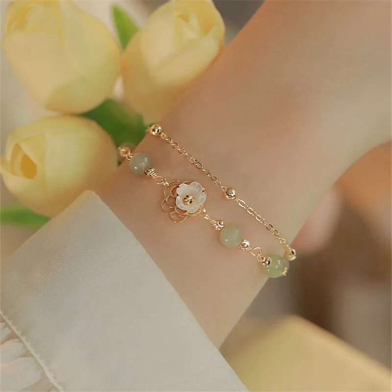 2023. gada jauna mode unikāls dizains, elegants, izsmalcināts divslāņu ziedu rokassprādzes, sieviešu rotaslietas ballīte, augstākās kvalitātes dāvanu vairumtirdzniecība