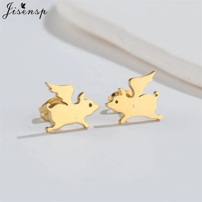 Minimalističke naušnice sa životinjama, crni nehrđajući čelik, dinosaurus, zec, lavlji uši, za žene, djecu, puževe naušnice, piercing, punk darovi