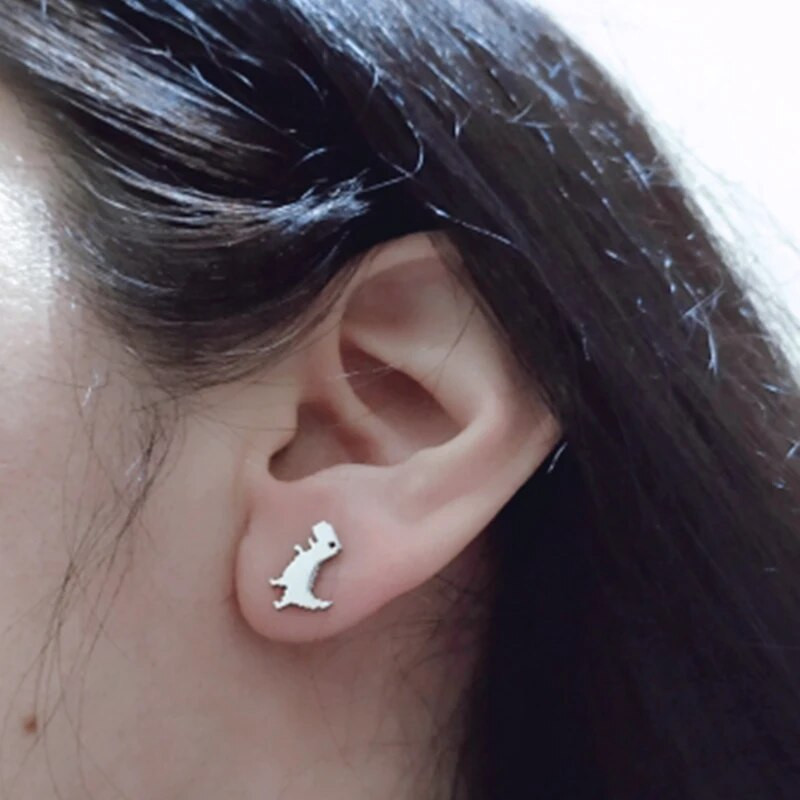 Minimalističke naušnice sa životinjama, crni nehrđajući čelik, dinosaurus, zec, lavlji uši, za žene, djecu, puževe naušnice, piercing, punk darovi