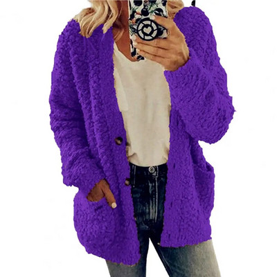 Paks plüüs naiste talvemantel Üherealine pehme sügisene termokardigan naiste kampsunid nööbid kapuutsid Välisrõivad
