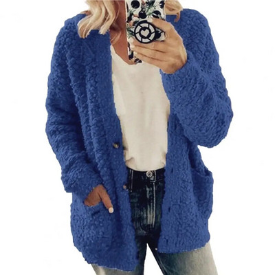 Paks plüüs naiste talvemantel Üherealine pehme sügisene termokardigan naiste kampsunid nööbid kapuutsid Välisrõivad