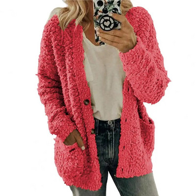 Paks plüüs naiste talvemantel Üherealine pehme sügisene termokardigan naiste kampsunid nööbid kapuutsid Välisrõivad