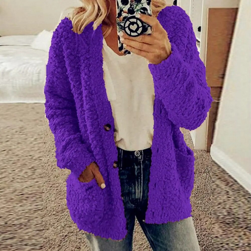 Paks plüüs naiste talvemantel Üherealine pehme sügisene termokardigan naiste kampsunid nööbid kapuutsid Välisrõivad