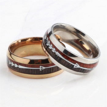 8 мм модни мъжки пръстени от неръждаема стомана дървени зърна стрелка годишнина годеж сватба класически бижута