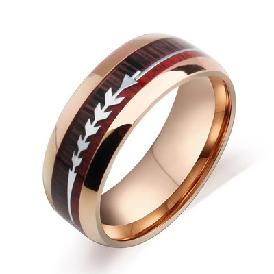 8 мм модни мъжки пръстени от неръждаема стомана дървени зърна стрелка годишнина годеж сватба класически бижута