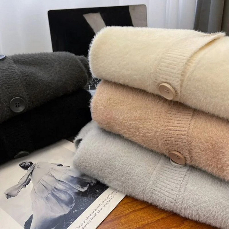 Megzti megztiniai moteriški, laisvi, paprasti vintažiniai, minkšti V formos iškirptė, viena krūtinė gatvės apranga studentams Švelnus Harajuku rudens nauja mada