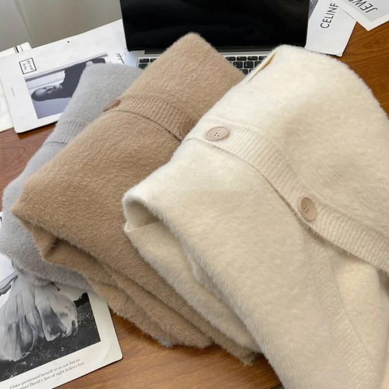 Megzti megztiniai moteriški, laisvi, paprasti vintažiniai, minkšti V formos iškirptė, viena krūtinė gatvės apranga studentams Švelnus Harajuku rudens nauja mada