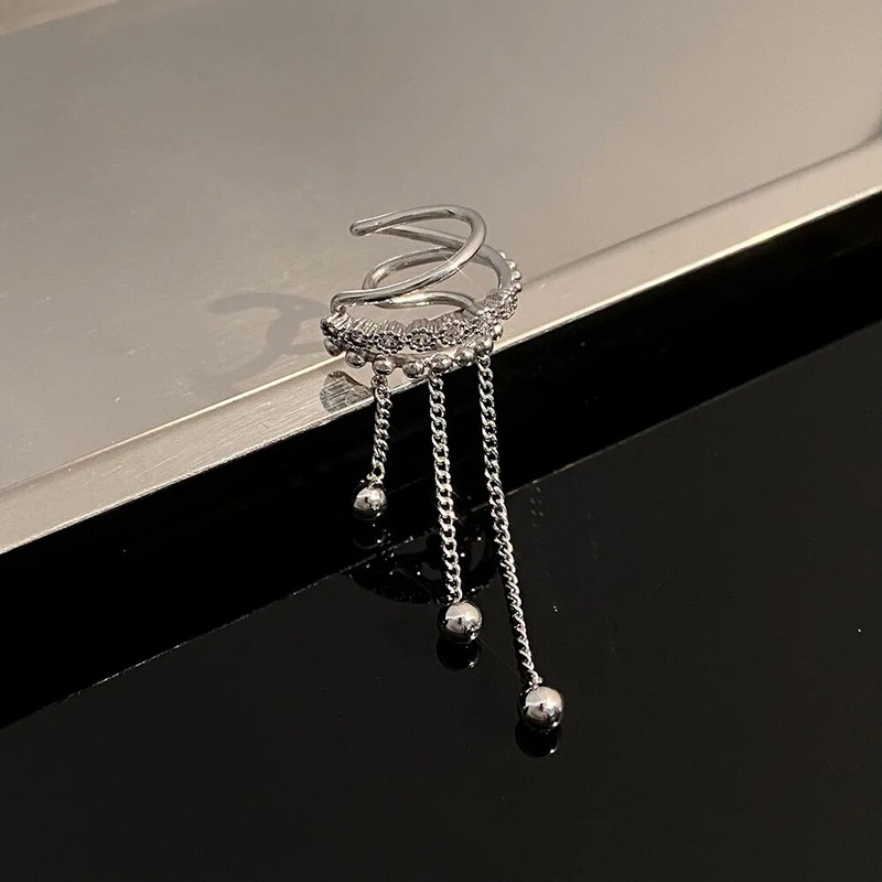 1 KOM srebrne boje, duge perle s kićankama, štipaljka za manžete za uši bez perforacije, cirkon, lažne hrskavične kopče za uši, naušnice za žene, poklon za nakit