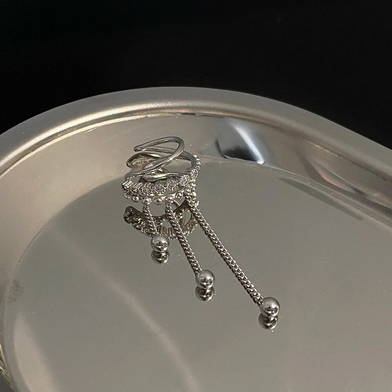 1 KOM srebrne boje, duge perle s kićankama, štipaljka za manžete za uši bez perforacije, cirkon, lažne hrskavične kopče za uši, naušnice za žene, poklon za nakit