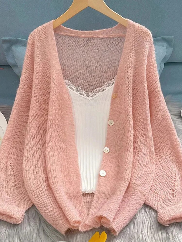 Pleteni kardigan za zaštitu od sunca, izdubljeni, tanki, ljetni labavi, ležerni, jednobojna pletena odjeća Ženske jakne, elegantne korejske ženske majice, novo