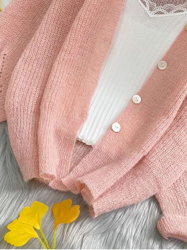 Pleteni kardigan za zaštitu od sunca, izdubljeni, tanki, ljetni labavi, ležerni, jednobojna pletena odjeća Ženske jakne, elegantne korejske ženske majice, novo