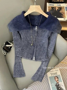 2023. Zimski ležerni Hotsweet kardigani dugih rukava s patentnim zatvaračem za pletenje Ženska klupska odjeća Ženski seksi pulover s otvorenim ovratnikom