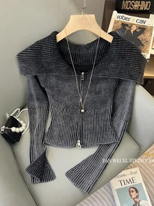 2023. Zimski ležerni Hotsweet kardigani dugih rukava s patentnim zatvaračem za pletenje Ženska klupska odjeća Ženski seksi pulover s otvorenim ovratnikom