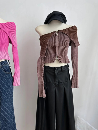 2023. Zimski ležerni Hotsweet kardigani dugih rukava s patentnim zatvaračem za pletenje Ženska klupska odjeća Ženski seksi pulover s otvorenim ovratnikom