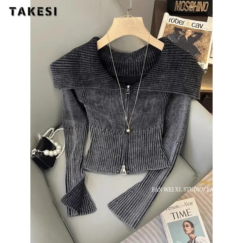 2023. Zimski ležerni Hotsweet kardigani dugih rukava s patentnim zatvaračem za pletenje Ženska klupska odjeća Ženski seksi pulover s otvorenim ovratnikom