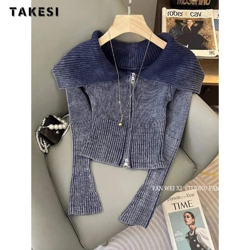 2023. Zimski ležerni Hotsweet kardigani dugih rukava s patentnim zatvaračem za pletenje Ženska klupska odjeća Ženski seksi pulover s otvorenim ovratnikom