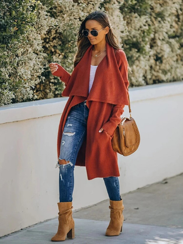 Fitshinling Bohemian dugi džemper kardigan ženska pletenina s otvorenim ovratnikom zimski kaput ženski praznični preveliki kardigani rasprodaja