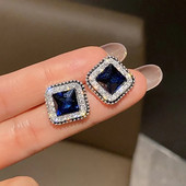 Square Princess Cut μπλε πέτρινο σκουλαρίκι για γυναίκες Απλό σχέδιο Κομψό γυναικείο αξεσουάρ Κοσμήματα μπάντα γάμου Hot