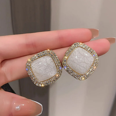 Square Princess Cut μπλε πέτρινο σκουλαρίκι για γυναίκες Απλό σχέδιο Κομψό γυναικείο αξεσουάρ Κοσμήματα μπάντα γάμου Hot