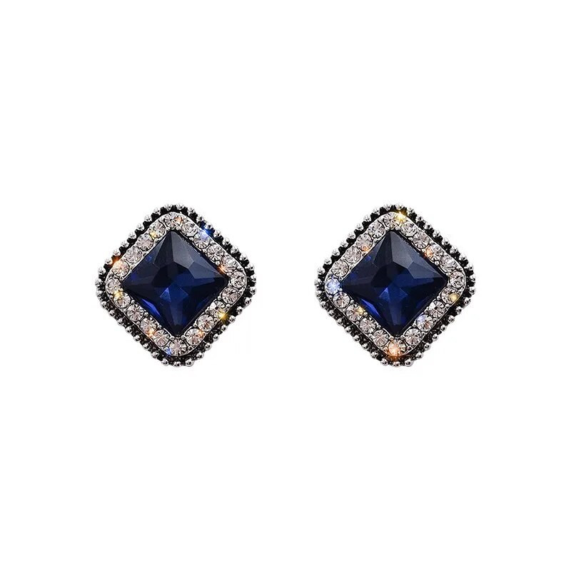 Četverokutni princezni kroj naušnice s plavim cirkonskim kamenom za žene Jednostavan dizajn Elegantni ženski dodaci Vruće burme Nakit